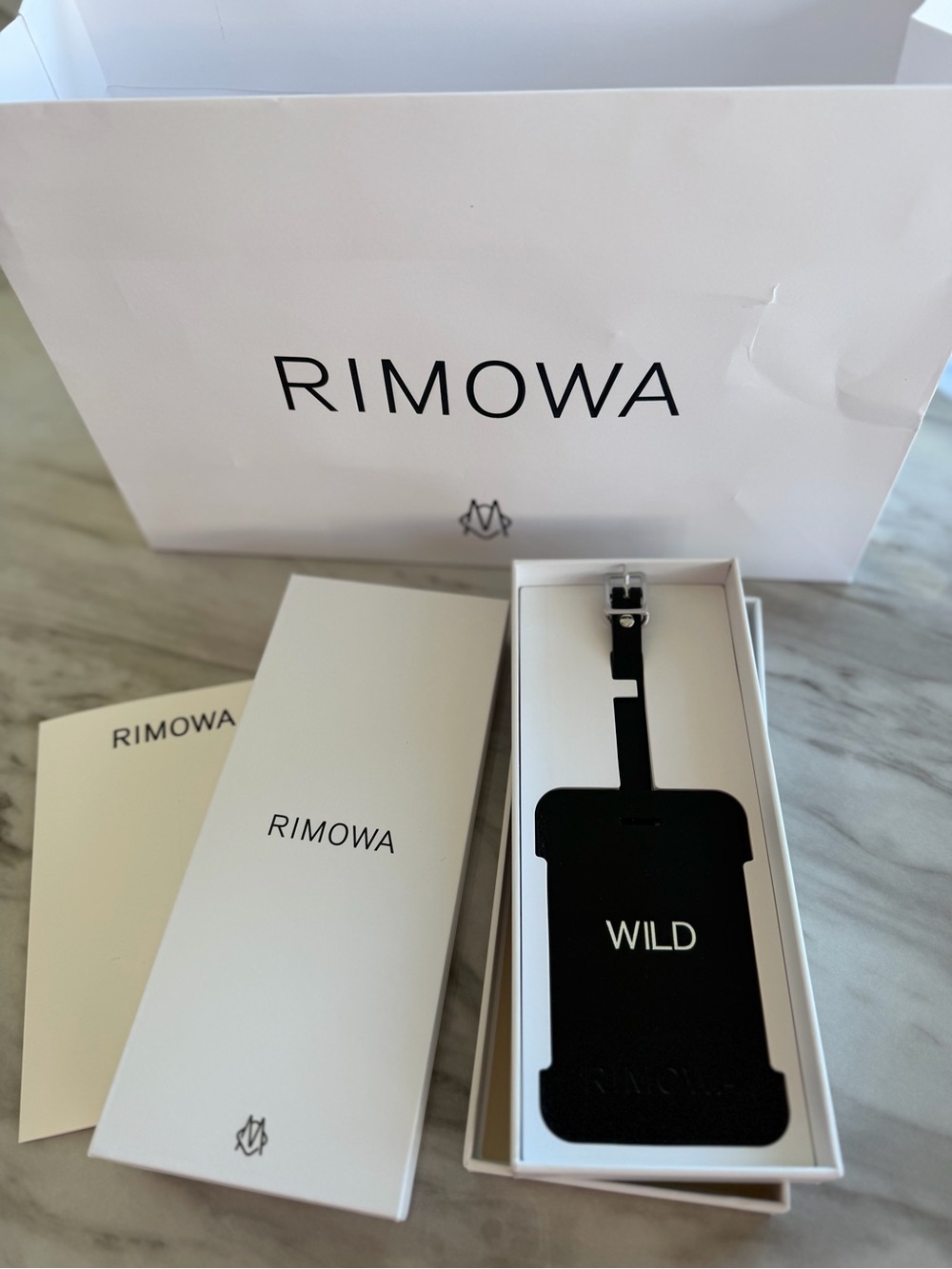 RIMOWA Black Leather Luggage Tag with WILD Emboss